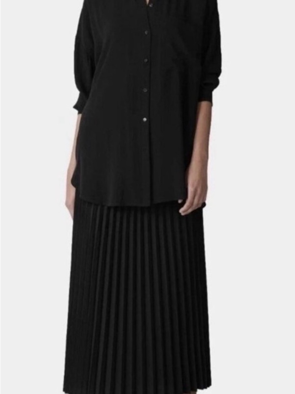 Eileen Fisher silk wool blendWomen's Black Pleated Skirt